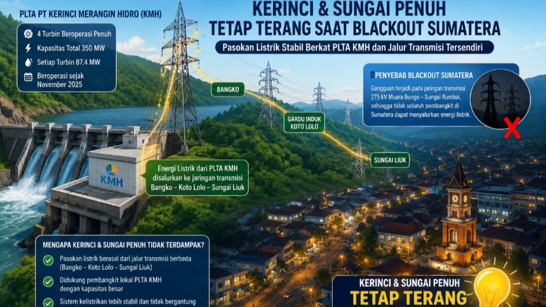 Kerinci dan Sungai Penuh Tetap Terang Saat Blackout Sumatera Berkat PLTA