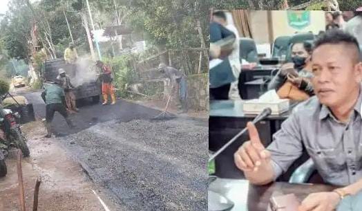 Pengaspalan Jalan Benik Dikerjakan Saat Hujan