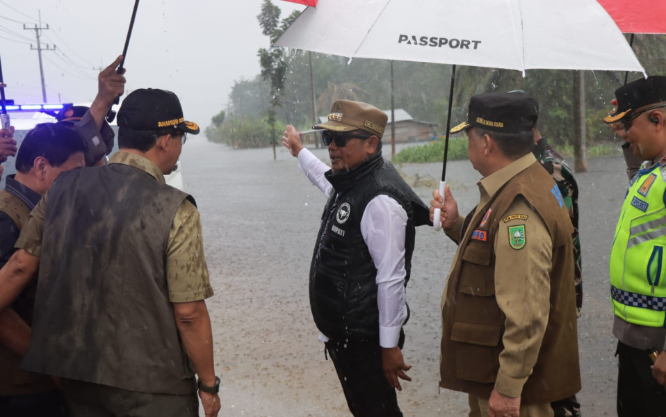 Kunker BNPB Pusat Disambut Hujan Lebat, Sebut Banjir Riau Tanggap Darurat