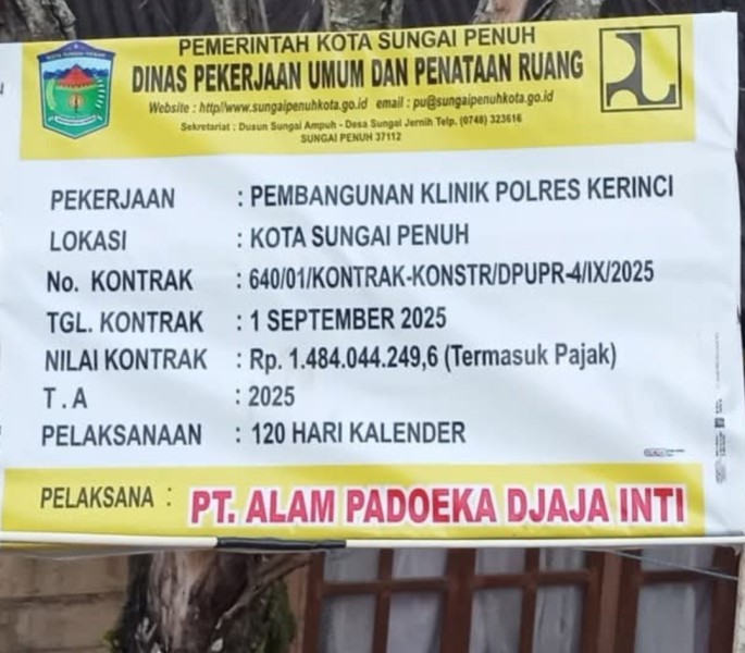 PUPR Kota Sungai Penuh Bangun Klinik Polres Kerinci, Dinilai Langgar Aturan Penggunaan Dana APBD