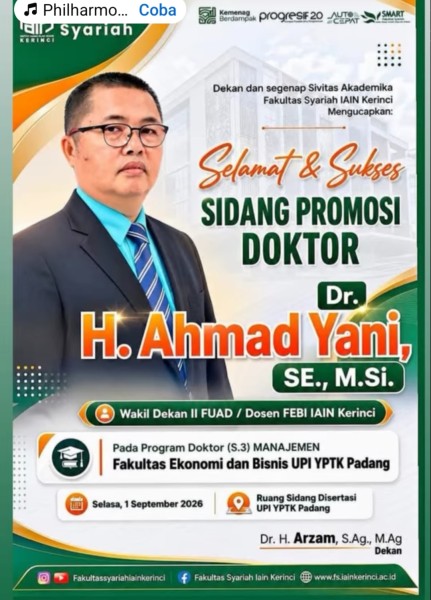 H. Ahmad Yani, Wakil Dekan II FUAD IAIN Kerinci, Gelar Sidang Promosi Doktor di Padang