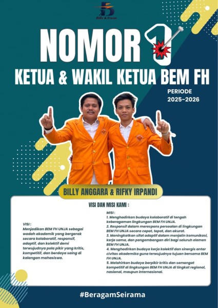 Calon Ketua dan Wakil Ketua BEM FH UNJA Bily-Irpan Beragam Seirama untuk Berjalan Bersama
